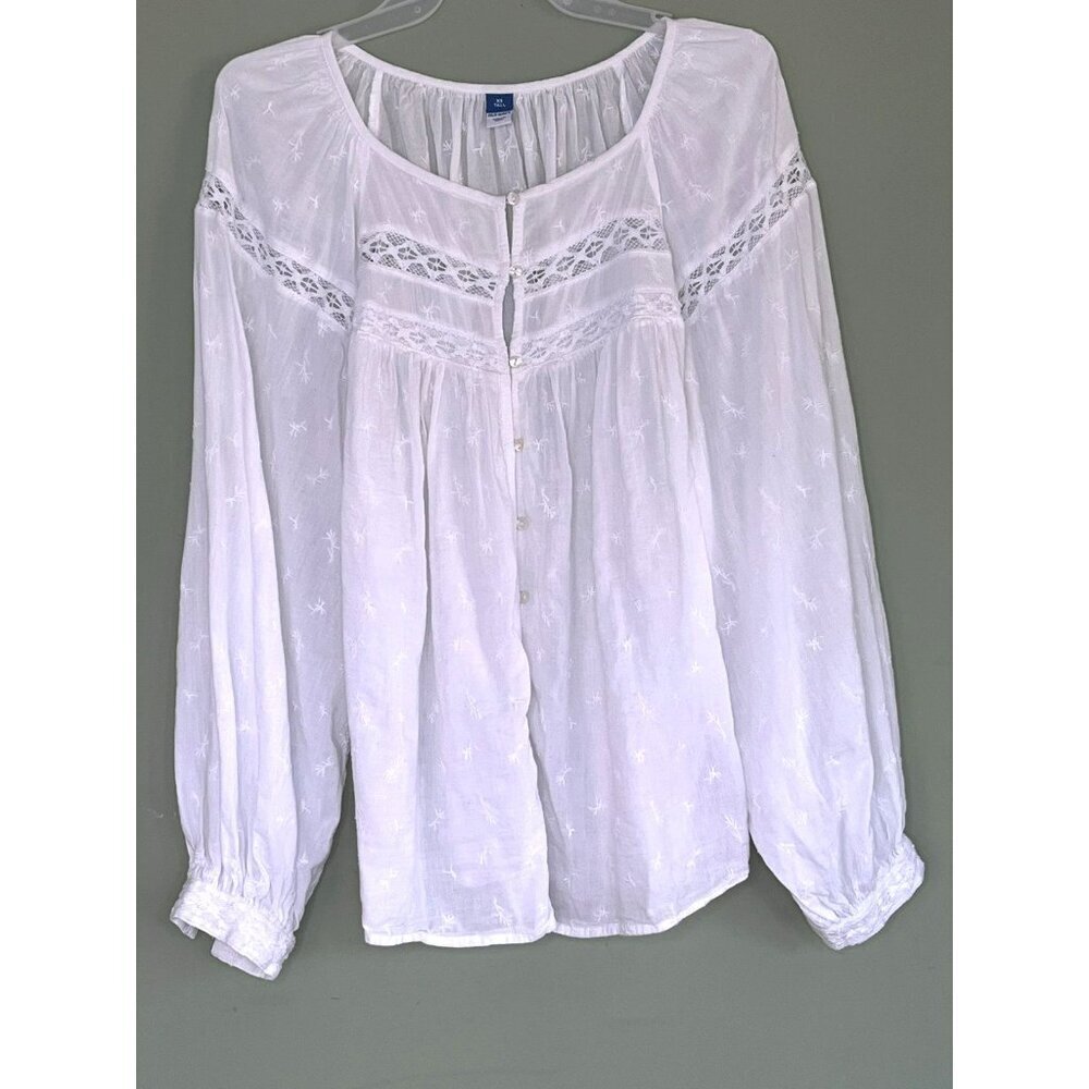 Old Navy Peasant Cottagecore Top Lace Embroidered Raglan Sleeve sz XS Tall
